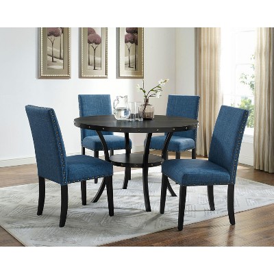 NicBex Round Dining Table for 4 Rustic Kitchen Table with Wood Tabletop, 4 Upholstered Chairs and Open Shelf for Dining Room