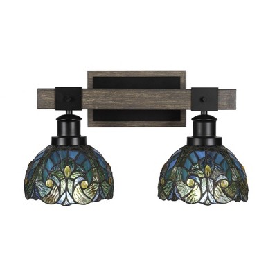 Toltec Lighting Tacoma 2 - Light Vanity in  Black/Painted Wood with 7" Turquoise Cypress Art Glass Shade
