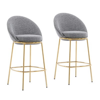 Set of 2 Gold Bar Stools, Modern Metal Bar Stools with Upholstered Seat and Backrest, Upholstered Bar Stools for Kitchen Island or Home Bar-Koiai