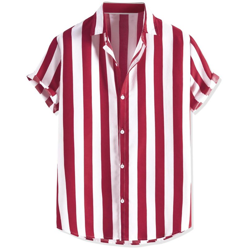 Lars Amadeus Men's Stripe Short Sleeved Color Block Button Down Beach Shirt, 1 of 7