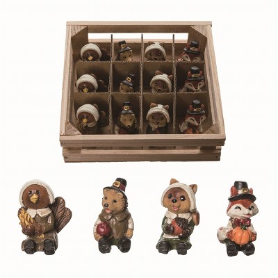 Transpac Resin 4.75 in. Multicolor Harvest Woodland Figurines with Crate Set of 12