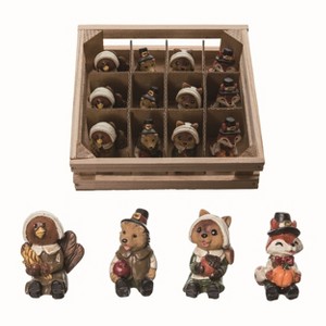 Transpac Resin 4.75 in. Multicolor Harvest Woodland Figurines with Crate Set of 12 - 1 of 2