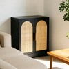 Sideboard Buffet Cabinet with Storage, 2 Rattan Doors Modern Console Table Coffee Bar Cabinet for Living Room, Entryway, Black. - 3 of 4