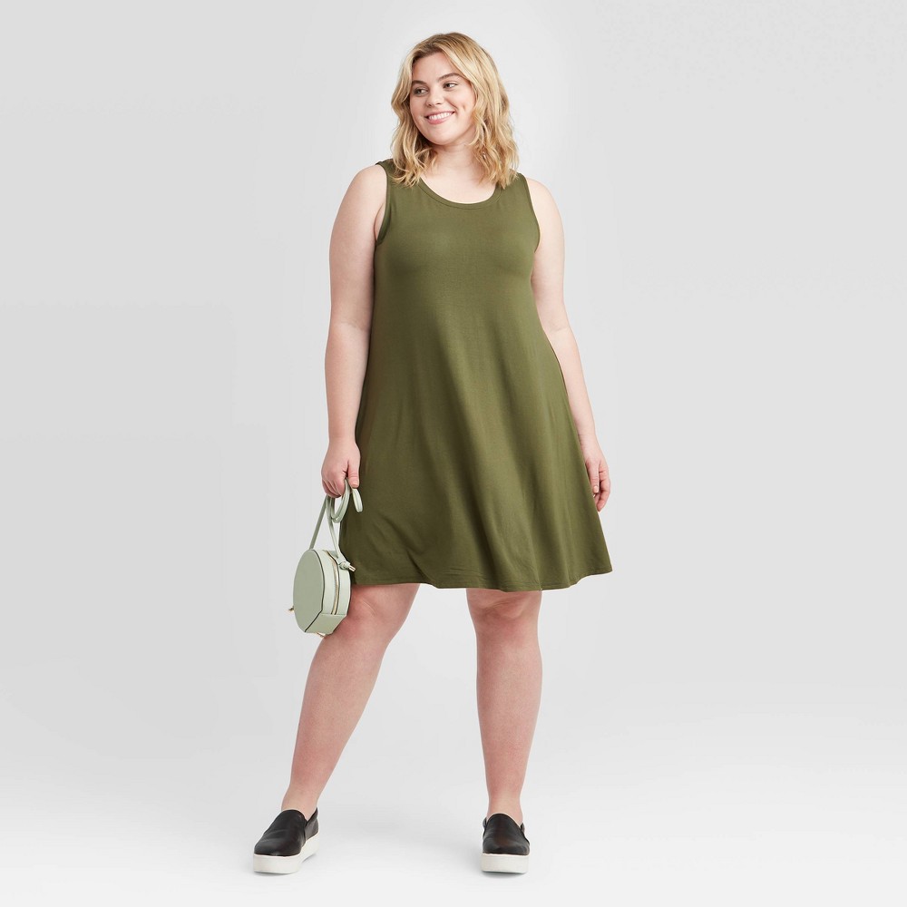 Women's Plus Size Sleeveless Knit Swing Dress - Ava & Viv Olive Green 2X, Green Green was $15.0 now $10.0 (33.0% off)