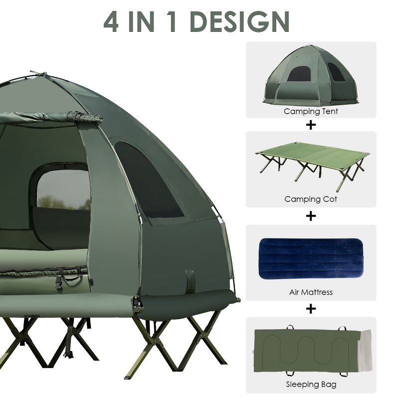 Tangkula Folding 2-Person Camping Tent Cot Portable Pop-Up Tent with Sleeping Bag&Air Mattress for Outdoor Activity, 4 of 9