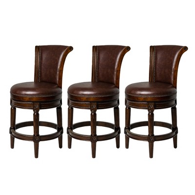 Maven Lane Pullman Swivel Upholstered Kitchen Stool, Set of 3