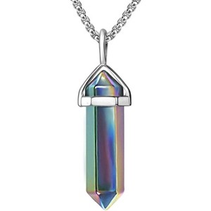 Crystal Healing Necklace for Women, Hexagonal Gemstone Pendant on 18" Steel Chain - 1 of 4