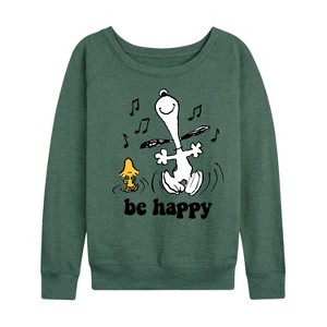 Women's - Peanuts - Faces of Snoopy Lightweight French Terry Wide Neck Long Sleeve Shirt - 1 of 4