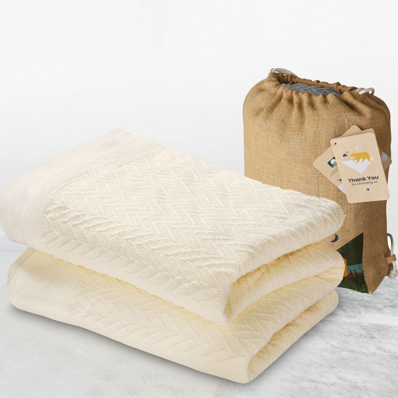 Bed Blanket | Soft 100% Cotton | Herringbone Design | All-Season Thermal Layering by California Design Den, 1 of 9