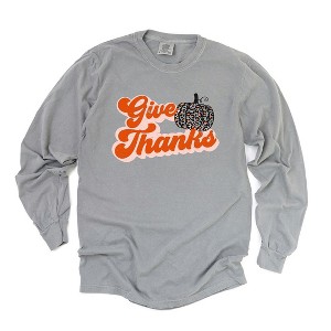 Simply Sage Market Women's Give Thanks Pumpkin Long Sleeve Garment Dyed Tee - 1 of 4