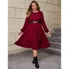 Coolmee Women Plus Size Fall Dresses Crew Neck Long Sleeve Flowy Casual Ribbed Knit Sweater Dress with Belt - 2 of 4