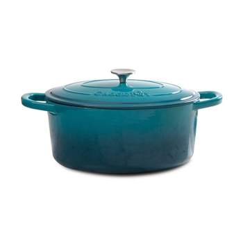 Enameled Cast Iron Dutch Oven – 5qt Dutch Oven Pot with Lid and Steel Knob  – Cast Iron Cookware with Loop Handles for Gas, Electric & Ceramic Stoves –  Blue Enamel Dutch