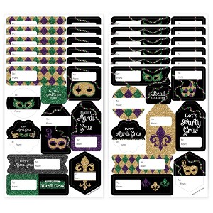 Big Dot of Happiness Mardi Gras - Assorted Masquerade Party Gift Tag Labels - To and From Stickers - 12 Sheets - 120 Stickers - 1 of 4