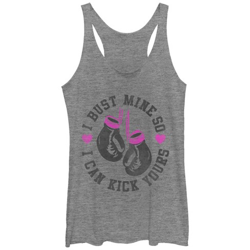 Women's Chin Up Bust Mine Kick Yours Racerback Tank Top - Gray Heather -  Large : Target