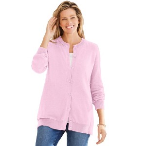 Woman Within Plus Size Perfect Long-Sleeve Cardigan - 1 of 4