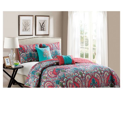 Multicolor Paisley and Damask Reversible Full Microfiber Quilt Set