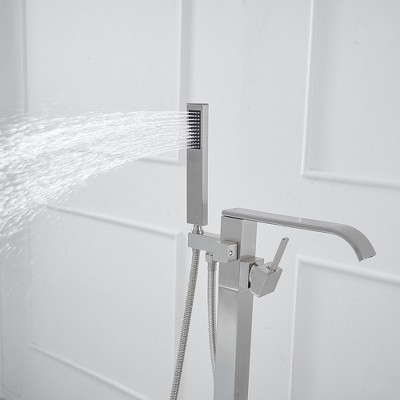 Brushed Nickel Single-Handle Freestanding Tub Faucet with Hand Shower