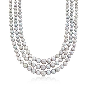 Ross-Simons 6-11.5mm Gray Cultured Pearl Graduated 3-Strand Necklace With 14kt Yellow Gold - 1 of 3