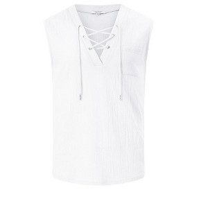 Clearlove Men's Tank Top Sleeveless Shirts V Neck Lace Up Retro Boho Shirts Summer Casual Tops - 1 of 4