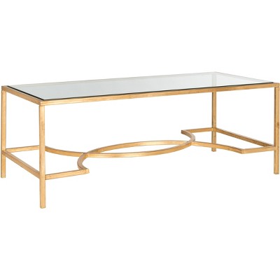 Elegant Transitional 48" Gold Metal & Glass Rectangular Coffee Table