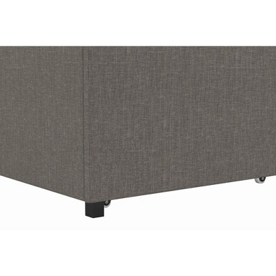 Full Grey Linen Upholstered Platform Bed with Storage Drawers