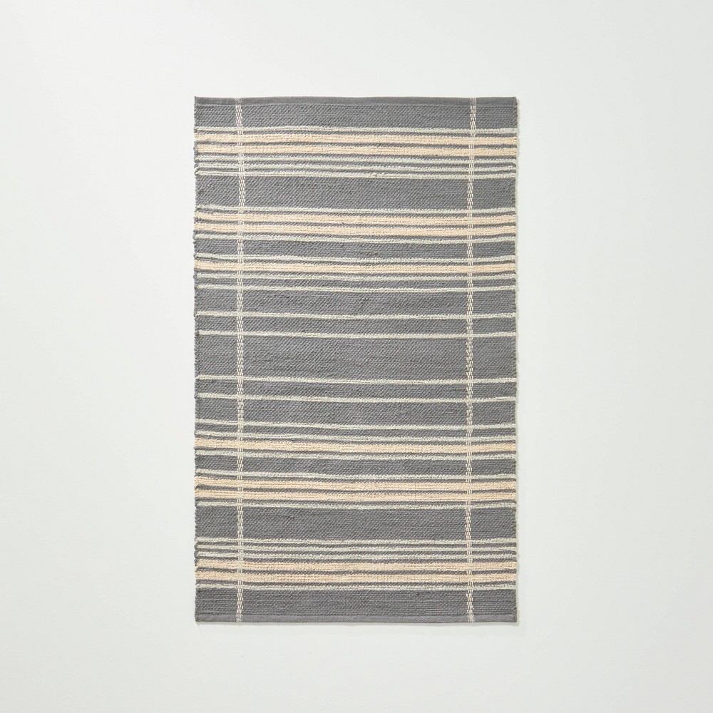  Wool Blend Variegated Stripe Accent Rug Dark Gray