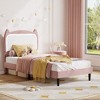 Velvet Upholstered Cat Headboard Platform Bed for Kid- Sturdy Wood Slats, No Box Spring Needed, App & Remote Contro - 3 of 4