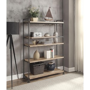 ORRD Industrial Bookshelf, 4-Tier Metal Frame Shelf with Oak & Black Finish, Modern Storage for Books & Decor, Easy Assembly - 1 of 4