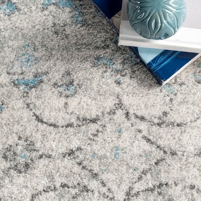 Vintage Aqua Blue Distressed 8' x 10' Synthetic Area Rug