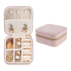 Unique Bargains Mini Portable Plush Velvet Storage Display Holder Travel Jewelry Box for Girl's Birthday Gifts - 1 of 4