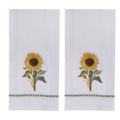 Park Designs Gold Sunflower Embroidered Dishtowel Set of 2