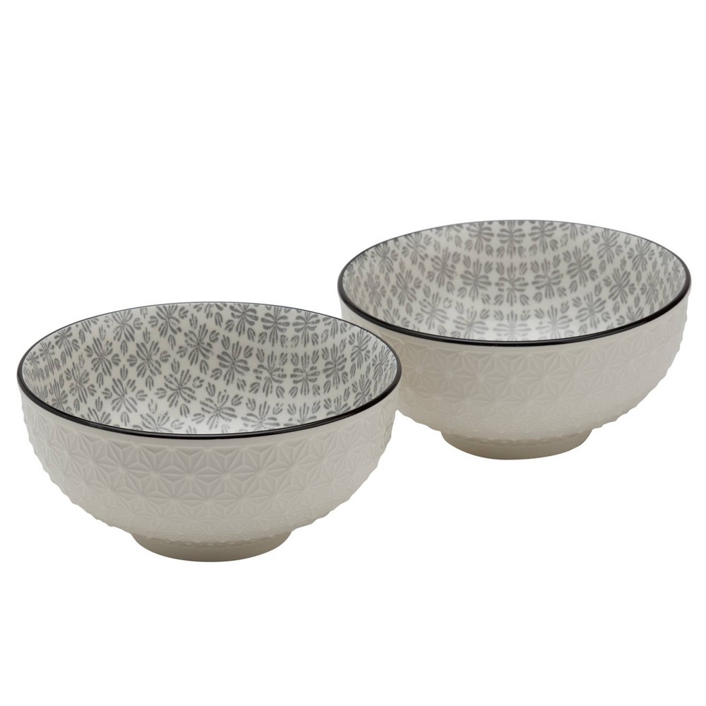 Tabletops Unlimited Set of 2 6.25 Ramen Noodle Bowls Gray Patterned