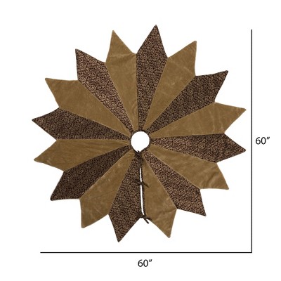 Elegant 60" Gold and Brown Velvet Brocade Christmas Tree Skirt