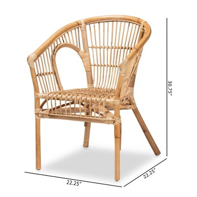 Natural Brown Rattan Slat Back Arm Chair Set