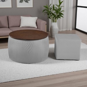 Round Ottoman Set with Storage & Wood Lid - 1 of 4