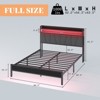 Bed Frame with LED Lights & Charging Station, Linen Upholstered Headboard with 2-Tier Storage - 4 of 4