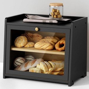 Black Wood Farmhouse Bread Box for Kitchen Countertop, Large Capacity - 1 of 4