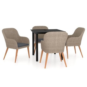 vidaXL Patio Dining Set Outdoor Dining Set Table and Chair Set for Garden - Brown 5 Piece with Cushions 31.5" Table - 1 of 4