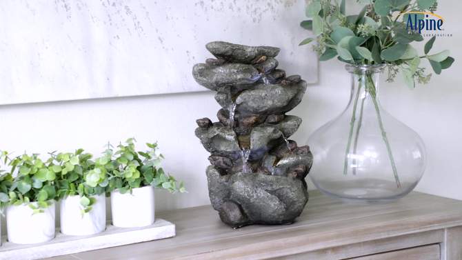 Rainforest Rock Resin Fountain With LED Light - Alpine Corporation, 2 of 8, play video