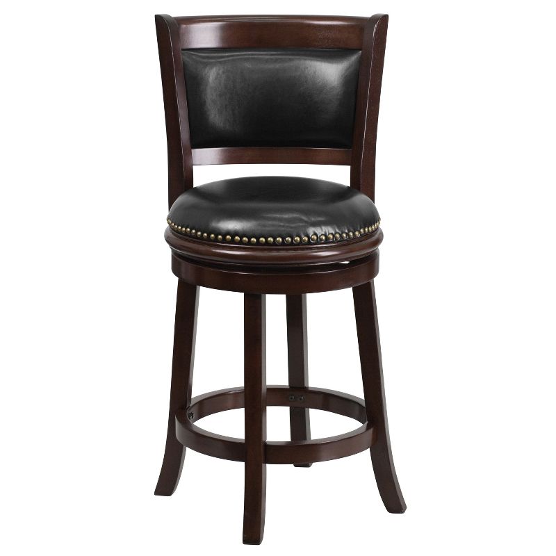 Flash Furniture 24'' High Cappuccino Wood Counter Height Stool with Panel Back and Black LeatherSoft Swivel Seat, 5 of 6