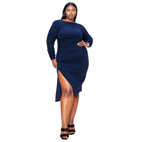 Navy slit dress best sale