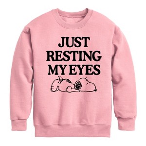 Boys' - Peanuts - Resting My Eyes Snoopy Graphic Long Sleeve Fleece Sweatshirt - 1 of 4