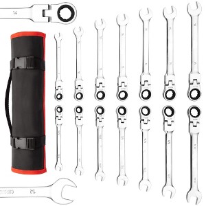 14-Piece Flex-Head Ratchet Wrench Set, Metric Wrench Set, Gear Wrench Ratcheting Wrench Set, 8-16mm & 5/16"-11/16", with Pouch, Perfect for Mechanics - 1 of 4