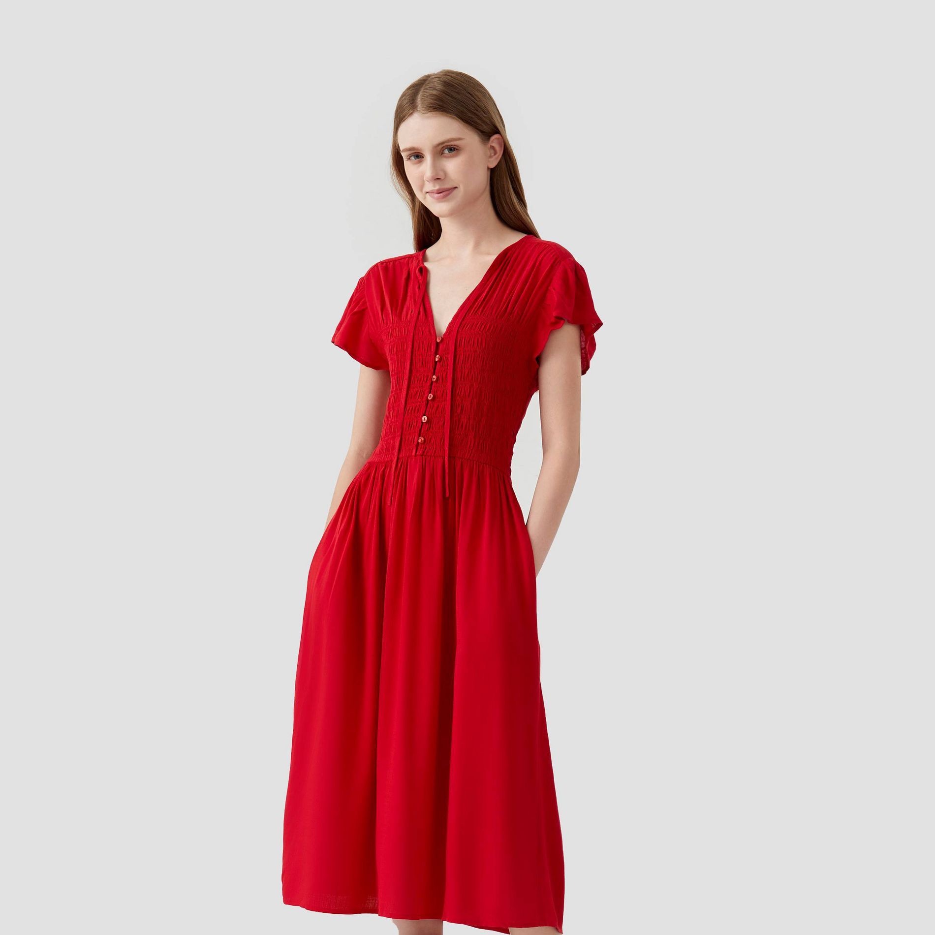 Women's Flutter Short Sleeve Maxi A-Line Dress - Universal Thread™ Red