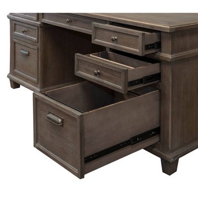 Weathered Dove Wood Executive Desk with Filing Cabinet and Drawer