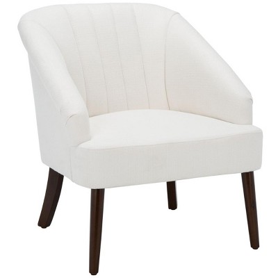 Sleek White Velvet Accent Chair with Walnut Flared Legs