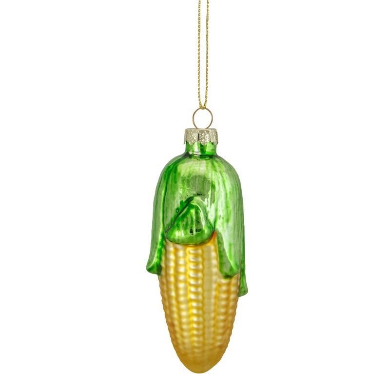 Northlight 4" Yellow and Green Corn on the Cob Glass Christmas Ornament, 1 of 5