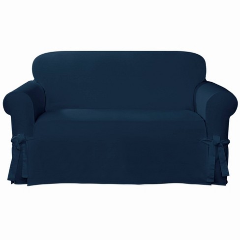 Cotton Canvas Relaxed Fit Slipcover Loveseat Blue Sure Target - Slipcover Loveseat Target