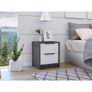 Gulches Nightstand , End Table, Side Table Two Drawers, Metal Handle -Smokey Oak / White - 1 of 4