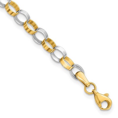Black Bow Jewelry 14k Yellow and White Gold 5mm Circle Link Chain Bracelet, 7 Inch